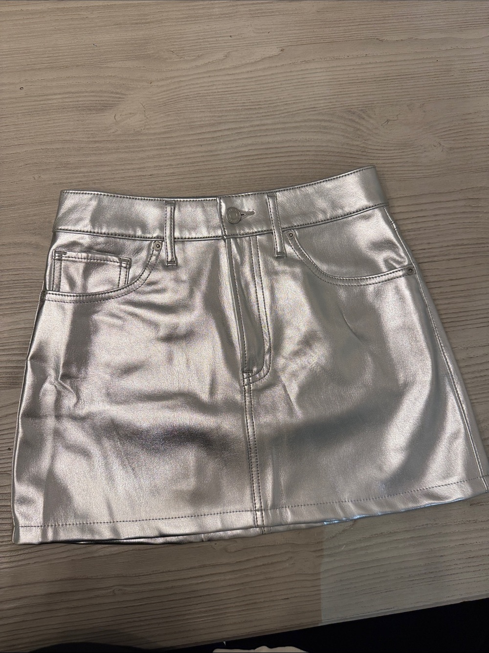 Express Metallic Silver Faux-Leather Mini Skirt